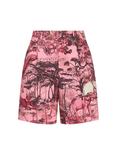 Shop Dior Poplin Shorts In Pink Cotton And Silk With Toile De Jouy Voya Motif In Multicolour