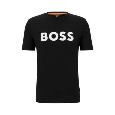 Shop Hugo Boss Cotton-jersey T-shirt With Rubber-print Logo In Black