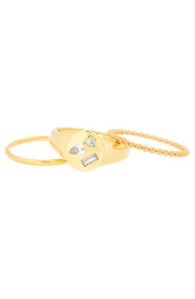 Shop Adornia Set Of 3 Cz Signet & Band Ring Set In Gold