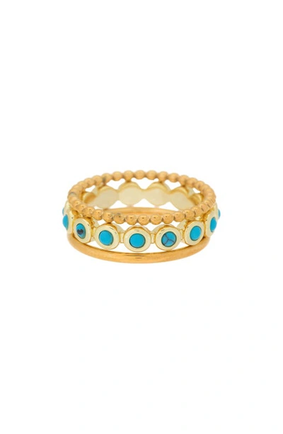 Shop Adornia Set Of 3 Imitation Turquoise Stackable Rings In Blue