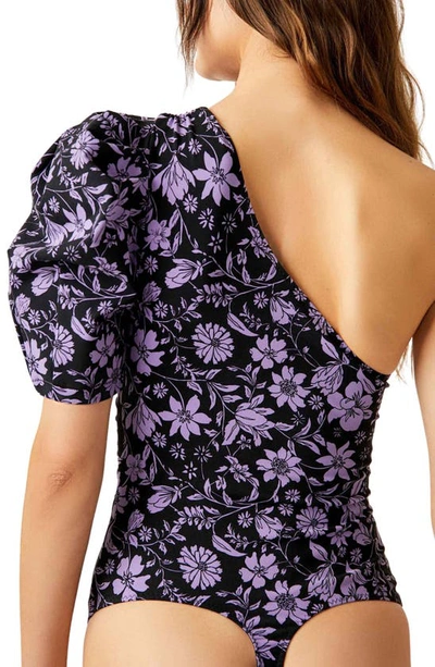 Shop Free People One-shoulder Floral Print Bodysuit In Midnight Combo