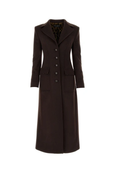 Shop Dolce & Gabbana Woman Chocolate Wool Blend Coat In Brown