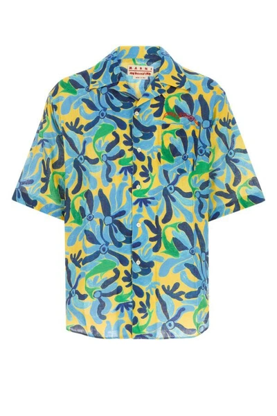 Shop Marni Man Printed Linen Blend Oversize Shirt In Multicolor