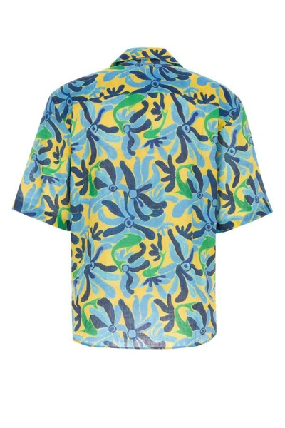 Shop Marni Man Printed Linen Blend Oversize Shirt In Multicolor