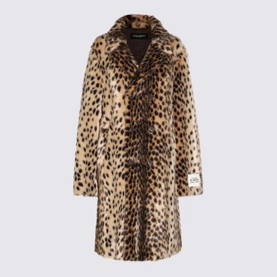 Shop Dolce & Gabbana Beige And Black Faux Fur Coat In Leo