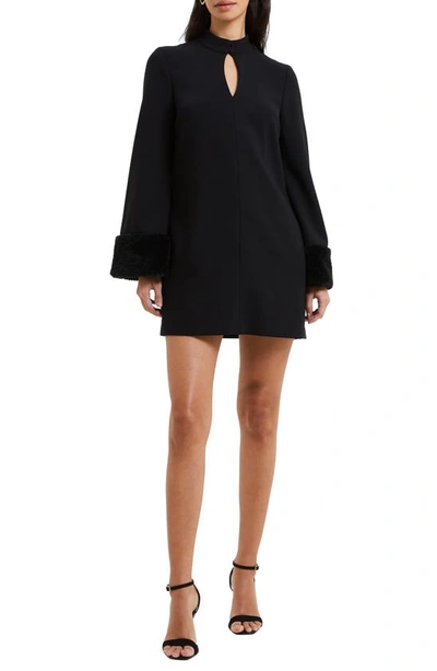 Shop French Connection Whisper Ruth Faux Fur Trim Long Sleeve Minidress In Blackout