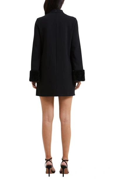 Shop French Connection Whisper Ruth Faux Fur Trim Long Sleeve Minidress In Blackout