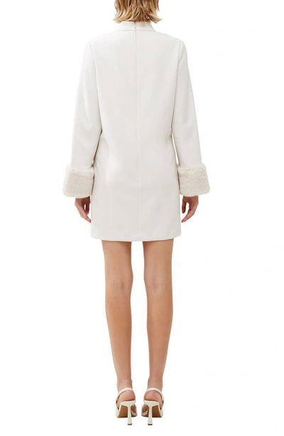 Shop French Connection Whisper Ruth Faux Fur Trim Long Sleeve Minidress In Classic Cream