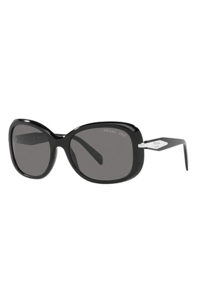 Prada 57mm Polarized Rectangular Sunglasses In Black