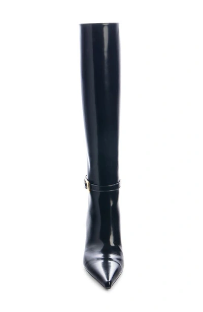 Shop Saint Laurent Hacker Pointed Toe Knee High Boot In Black