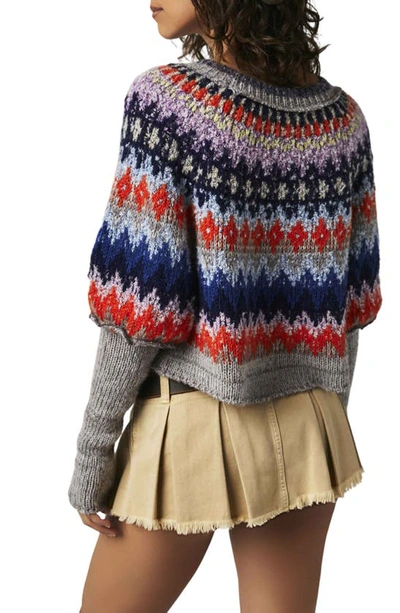 Shop Free People Home For The Holidays Juliet Sleeve Sweater In Heather Grey Combo