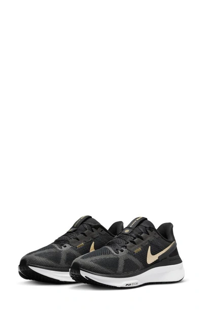 Nike Air Zoom Structure 25 Road Running Shoe In Black/ Gold/ White/ Grey