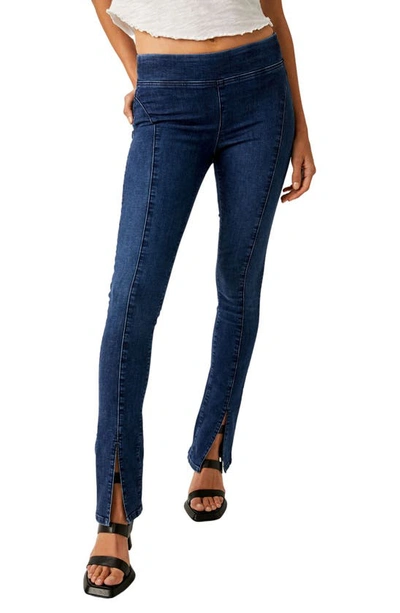 Shop Free People Double Dutch Pull-on Slit Hem Jeans In Blue Muse