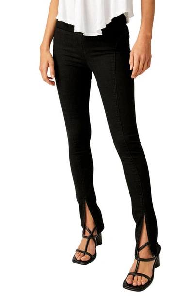 Shop Free People Double Dutch Pull-on Slit Hem Jeans In Licorice