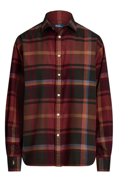 Shop Ralph Lauren Brushed Cotton Twill Plaid Button-up Shirt In 1478 Red Multi Fall Plaid