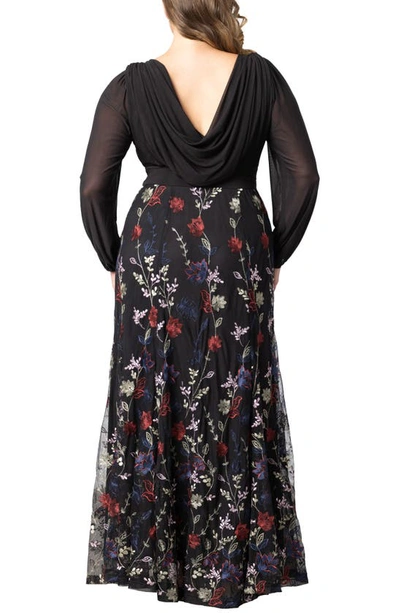 Kiyonna Isabella Embroidered Long Sleeve Gown In Enchanted Garden