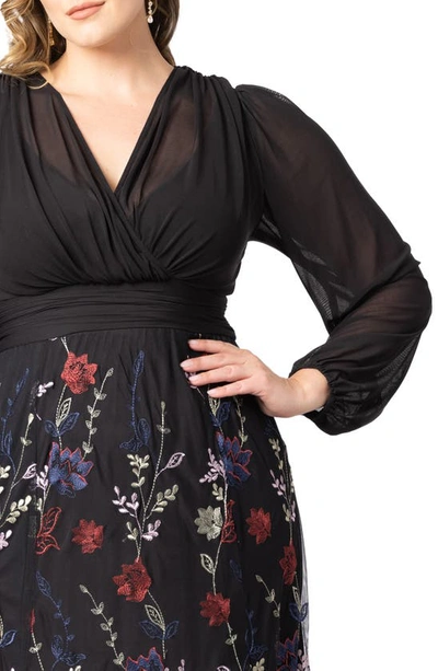 Kiyonna Isabella Embroidered Long Sleeve Gown In Enchanted Garden