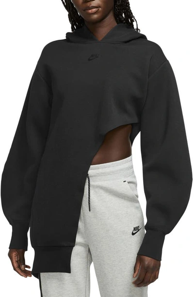 Shop Nike Sportswear Tech Fleece Oversize Asymmetric Hoodie In Black/ Black