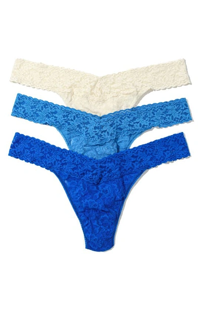 Shop Hanky Panky Assorted 3-pack Original Rise Thongs In Ivory/ Forget Me Not/ Sapphire