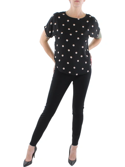 Shop Anne Klein Womens Polka Dot Boatneck Pullover Top In Black