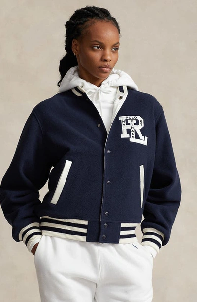 Polo Ralph Lauren Rl-logo Reversible Bomber Jacket In Hunter Navy