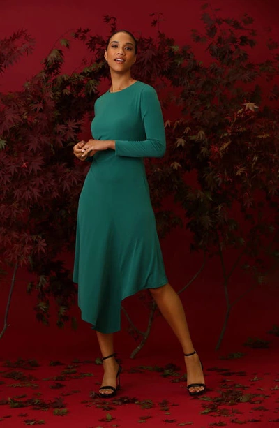 Maggy London Desolina Long Sleeve Asymmetric Hem Dress In Evergreen