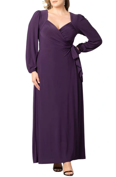 Shop Kiyonna Modern Muse Long Sleeve Wrap Gown In Imperial Plum