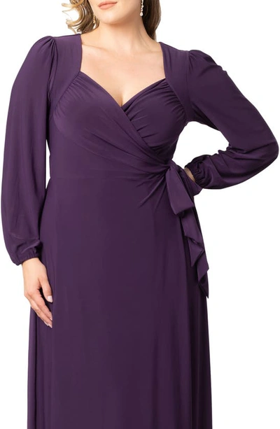 Shop Kiyonna Modern Muse Long Sleeve Wrap Gown In Imperial Plum