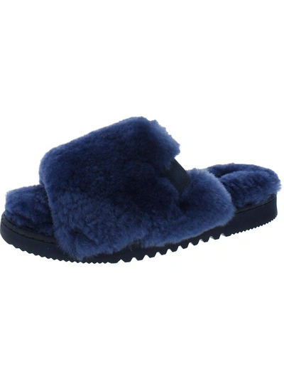 Shop Fireside By Dearfoams Womens Leather Slip On Slide Slippers In Blue