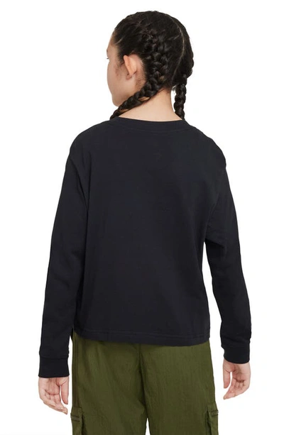 Shop Nike Kids' Essential Long Sleeve Cotton T-shirt In Black/ White