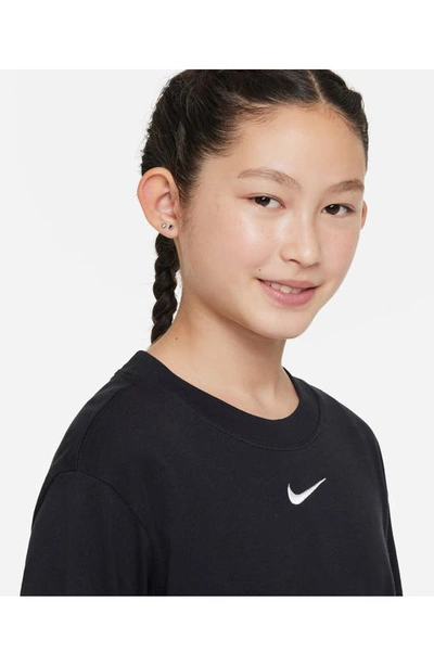 Shop Nike Kids' Essential Long Sleeve Cotton T-shirt In Black/ White