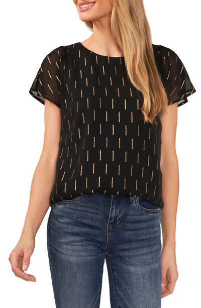 Cece Flutter Sleeve Blouse In Rich Black