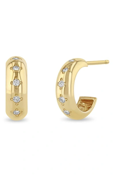 Shop Zoë Chicco Small Diamond Huggie Hoop Earrings In 14k Yellow Gold