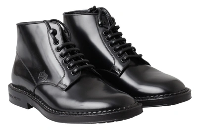 Shop Dolce & Gabbana Black Leather Men Short Boots Lace Up Men's Shoes