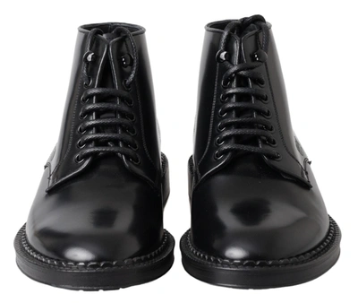 Shop Dolce & Gabbana Black Leather Men Short Boots Lace Up Men's Shoes