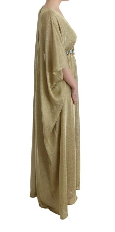 Shop Dolce & Gabbana Gold Shift Long Blue Crystal Women's Dress