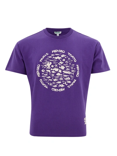 Shop Kenzo Chic Purple Cotton Tee With Signature Men's Print
