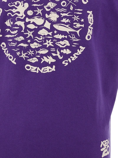 Shop Kenzo Chic Purple Cotton Tee With Signature Men's Print