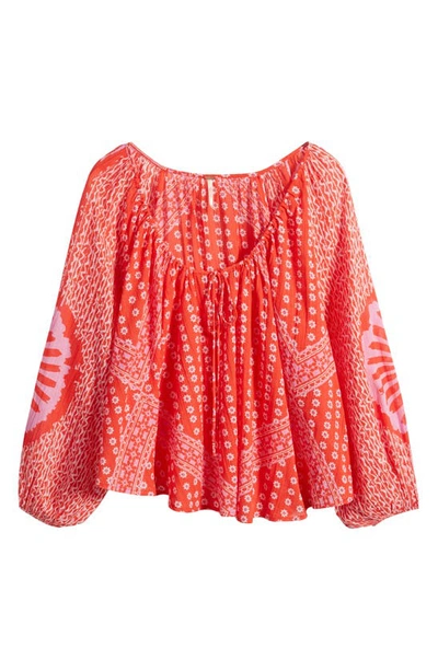 Shop Free People Elena Floral Print Top In Fiery Red Combo