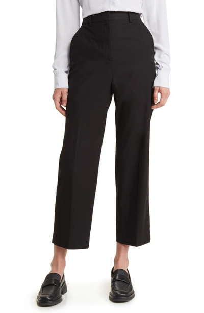 Shop Theory High Waist Straight Leg Cotton Trousers In Black - 001