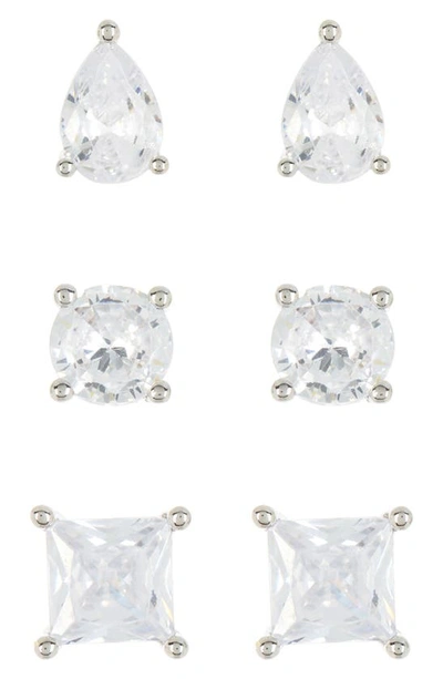 Shop Adornia Set Of 3 Cubic Zirconia Stud Earrings In Silver
