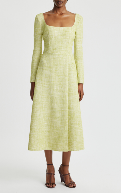 Shop Emilia Wickstead Fara Cotton Tweed Midi Dress In Green