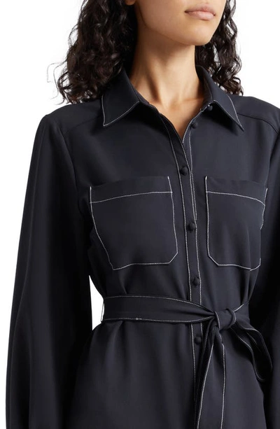 Shop Cinq À Sept Kandice Long Sleeve Belted Midi Shirtdress In Black