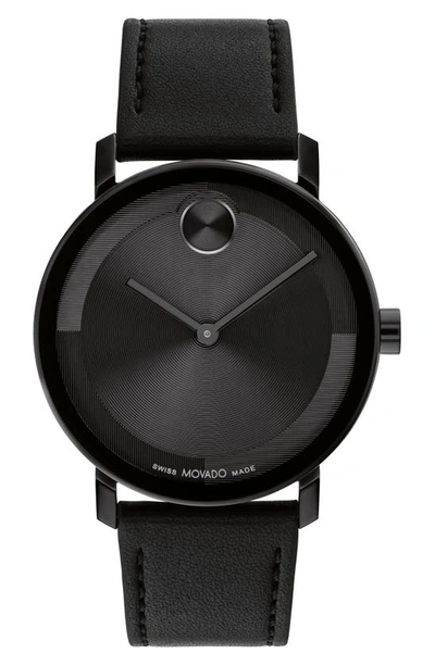 Movado Bold Evolution Quartz Black Dial Leather Strap Men's Watch 3601123 In Black