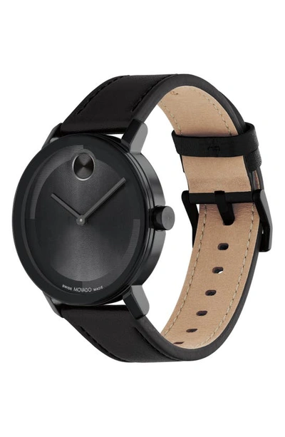 Movado Bold Evolution Quartz Black Dial Leather Strap Men's Watch 3601123 In Black