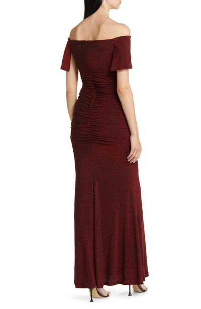 Shop Vince Camuto Metallic Off The Shoulder Gown In Red