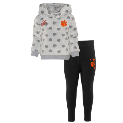 Shop Outerstuff Girls Toddler Gray/black Clemson Tigers Heart To Heart Hoodie & Leggings Set