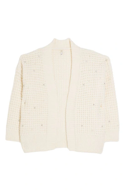 Shop River Island Crystal & Faux Pearl Embellished Open Front Cardigan In Cream