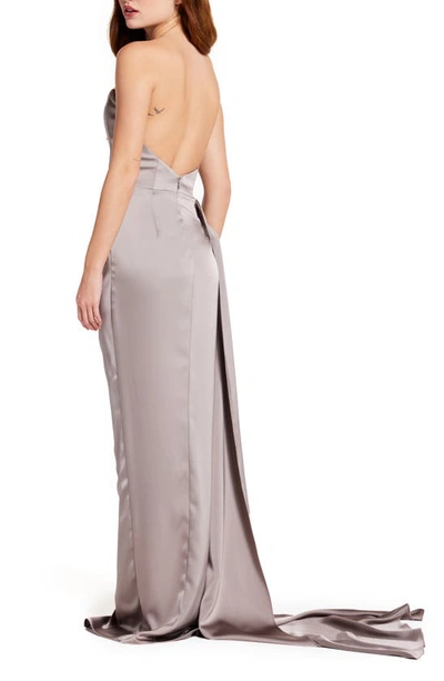 Shop Katie May Bita Strapless Satin Gown In Metal