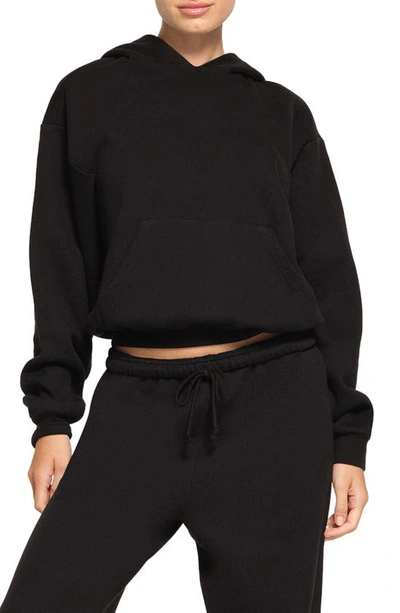 Shop Skims Cotton Blend Fleece Classic Pullover Hoodie In Onyx